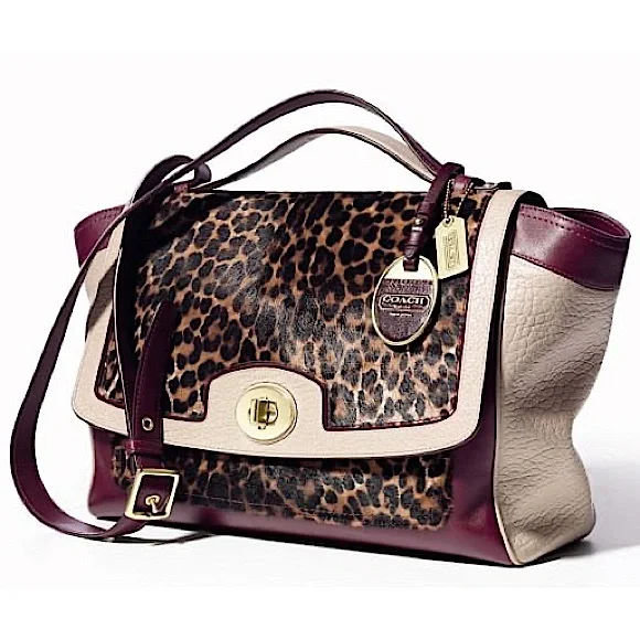COACH Legacy Colorblock Ocelot Haircalf Flap Carryall in Aubergine/Multi - NWT!
